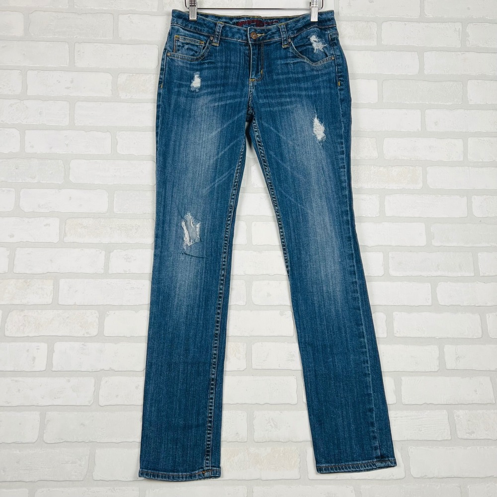 Arizona Jeans Womens Size 7 Distressed Ripped‎ Skinny Blue Denim Jeans